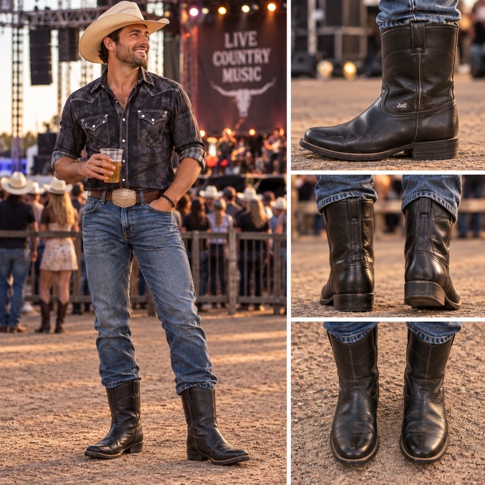 Justin Basics Men JB3000 Black Leather Roper Western Boots 9EE Wide